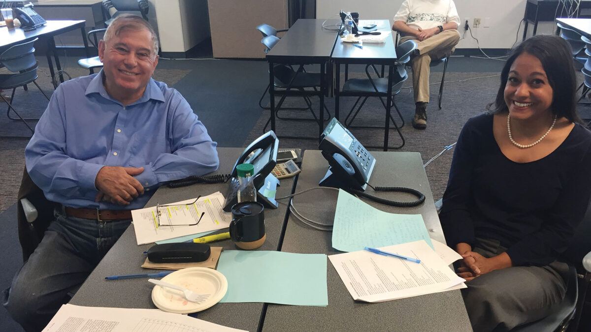 Sonia and her father John Russo volunteer at the State Bar of New Mexico’s 2019 Law Day call-in event.