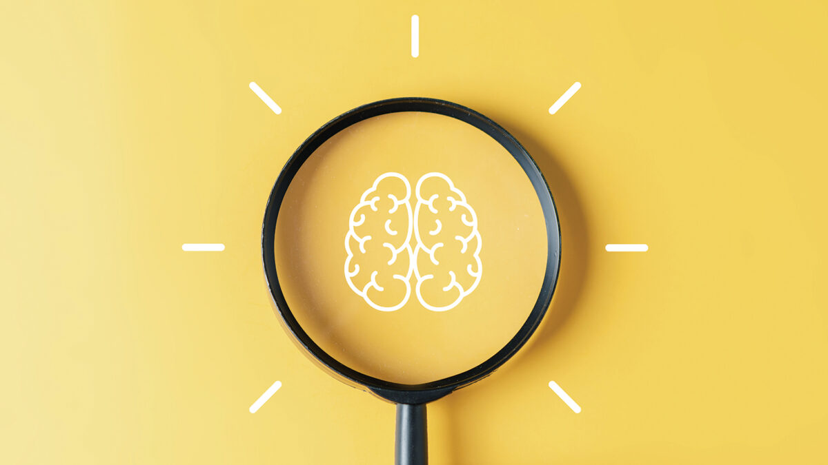 Magnifier with Brainstorm inside to smart, idea, creative, thinking;, education, innovation smart intelligence concept