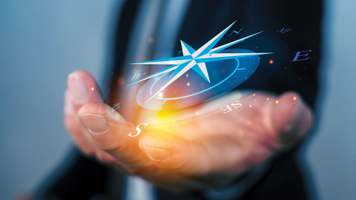 Concept of Strategic orientation in business or marketing. Purpose and direction in business.