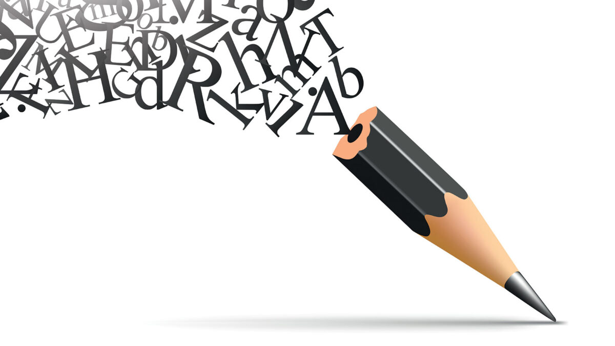 Concept of literary art with letters coming out of a pencil.