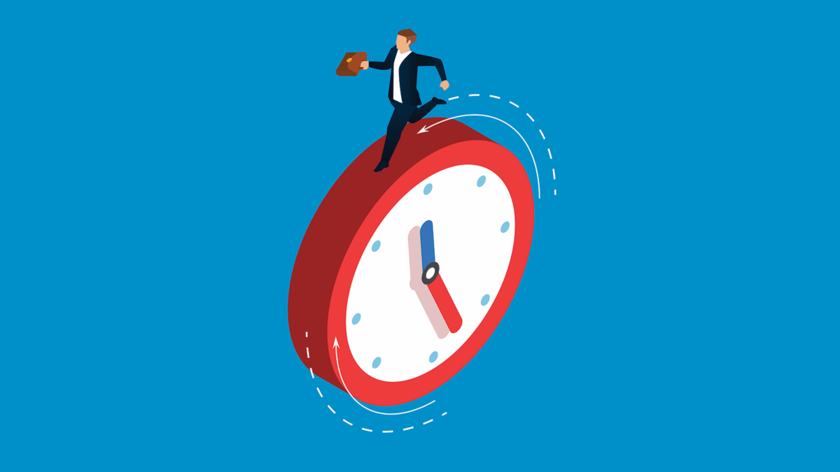 Businessman running on the clock stock illustration