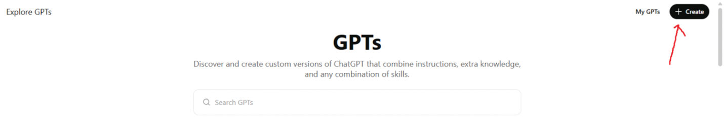 Selecting the Create button opens the GPT editor.