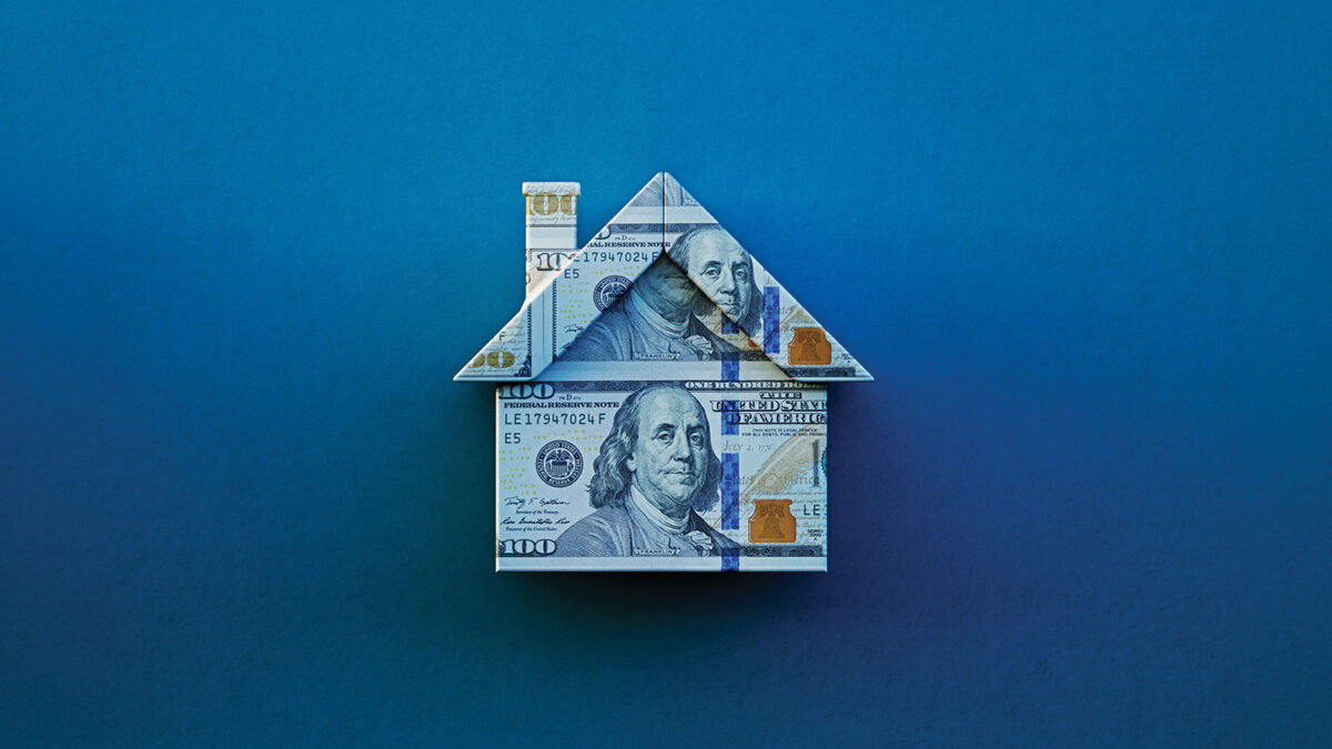 A house made out of a hundred dollar bill.